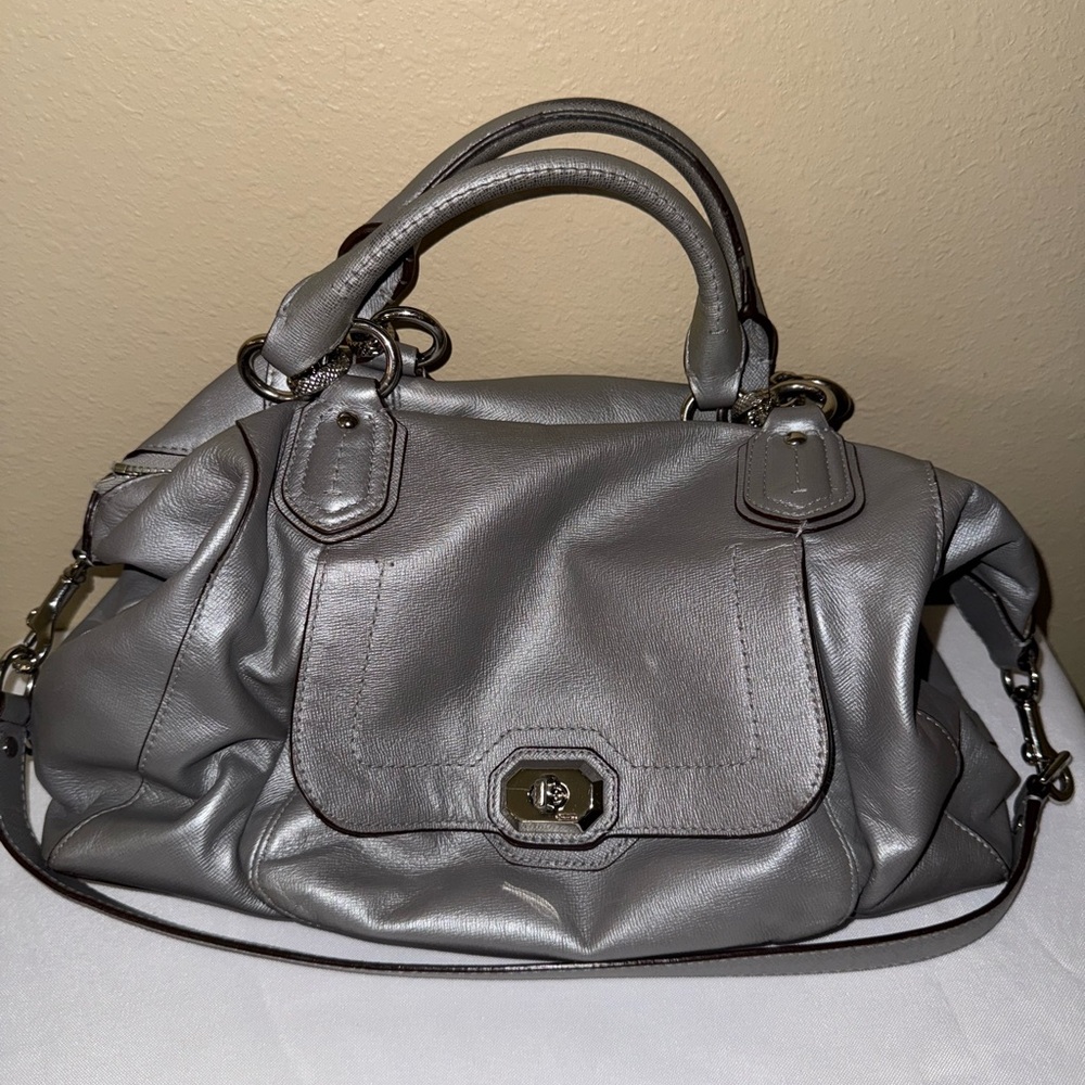 Coach Metallic Gray Leather Shoulder Bag